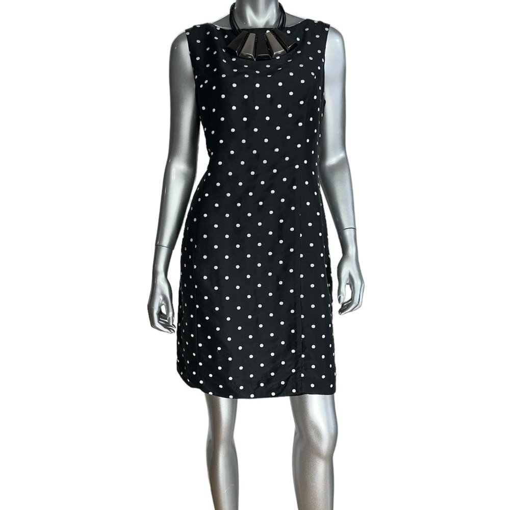 Natural Instincts Silk Black & White Polka Dot Sleeveless Sheath Dress 12